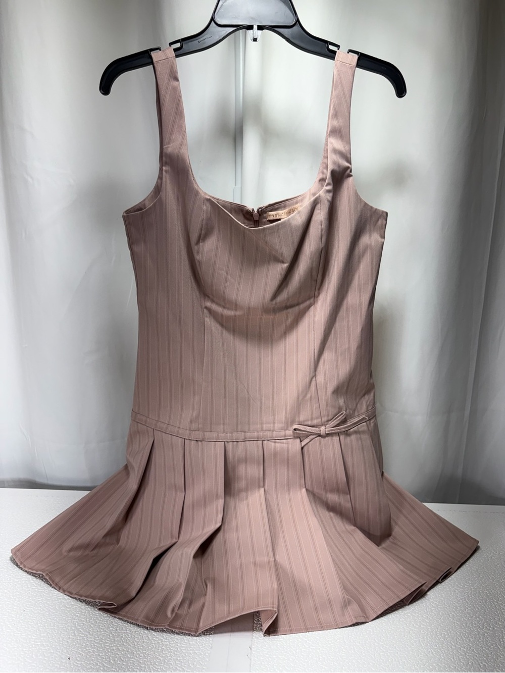 Sleeveless Mini Dress in Blush Pink with Pleated Skirt 4530